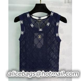 Best Quality Chanel Knit Vest with CC Charm 0620 Dark Blue 2025