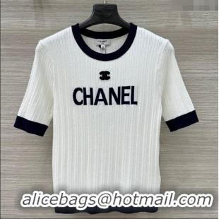 Promotional Chanel Silk Cotton Knit Top 0620 White/Black 2025