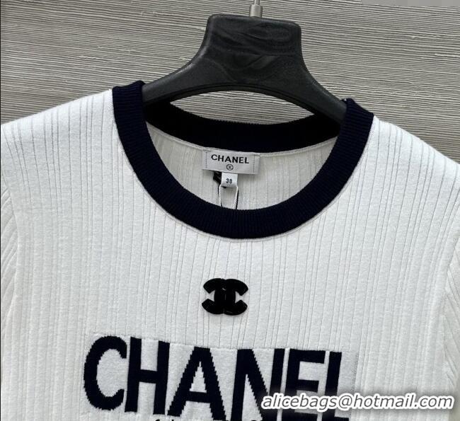 Promotional Chanel Silk Cotton Knit Top 0620 White/Black 2025