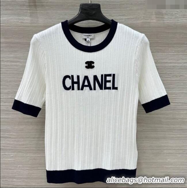 Promotional Chanel Silk Cotton Knit Top 0620 White/Black 2025