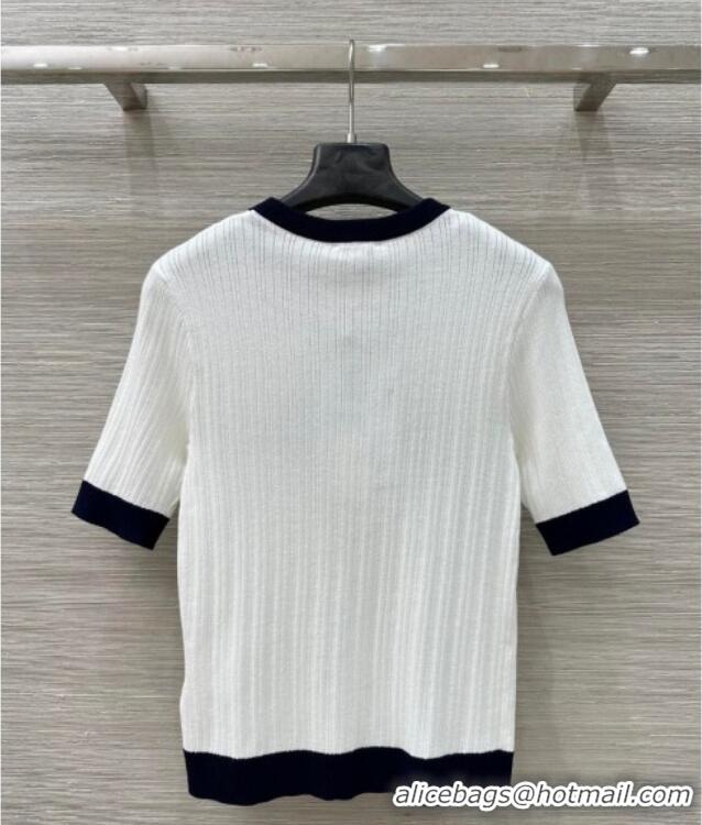 Promotional Chanel Silk Cotton Knit Top 0620 White/Black 2025