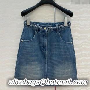 Buy Cheap Chanel Denim Mini Skirt with Chain Charm 0620 Blue 2025