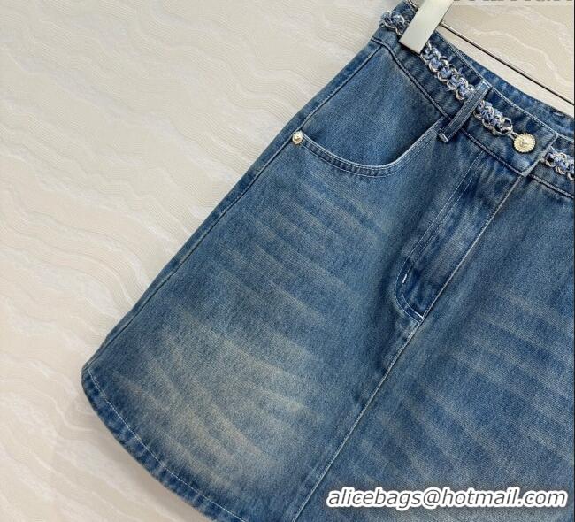Buy Cheap Chanel Denim Mini Skirt with Chain Charm 0620 Blue 2025