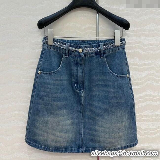 Buy Cheap Chanel Denim Mini Skirt with Chain Charm 0620 Blue 2025