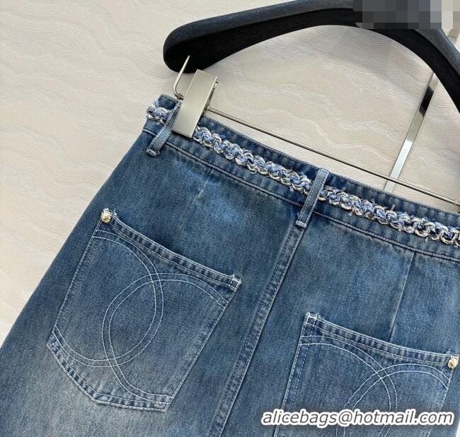 Buy Cheap Chanel Denim Mini Skirt with Chain Charm 0620 Blue 2025