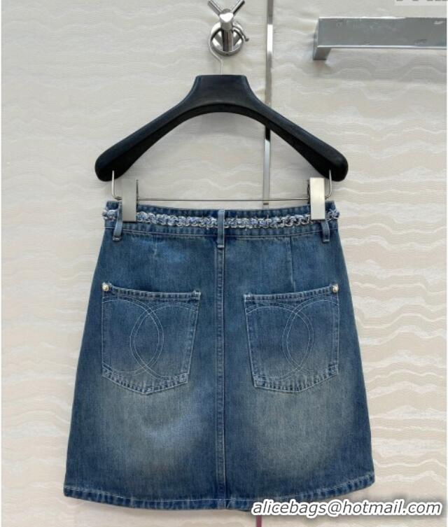 Buy Cheap Chanel Denim Mini Skirt with Chain Charm 0620 Blue 2025
