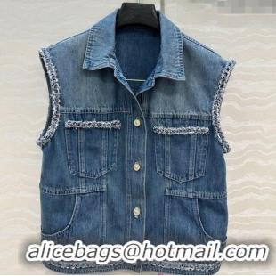Top Quality Chanel Denim Vest with Chain Charm 0620 Blue 2025