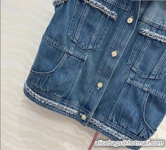 Top Quality Chanel Denim Vest with Chain Charm 0620 Blue 2025