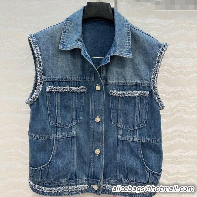 Top Quality Chanel Denim Vest with Chain Charm 0620 Blue 2025