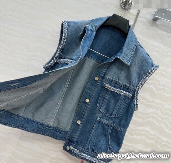 Top Quality Chanel Denim Vest with Chain Charm 0620 Blue 2025