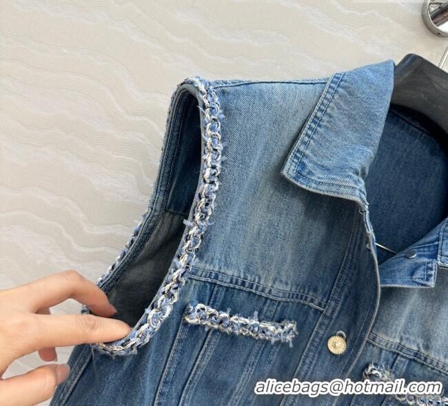 Top Quality Chanel Denim Vest with Chain Charm 0620 Blue 2025