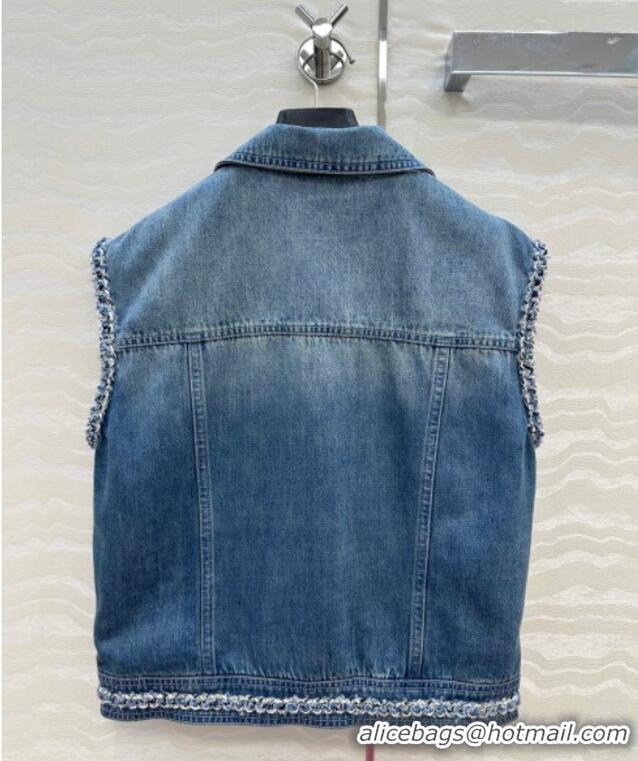 Top Quality Chanel Denim Vest with Chain Charm 0620 Blue 2025