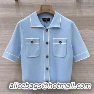 ​Famous Brand Chanel Polo Cardigan 0620 Light Blue 2025