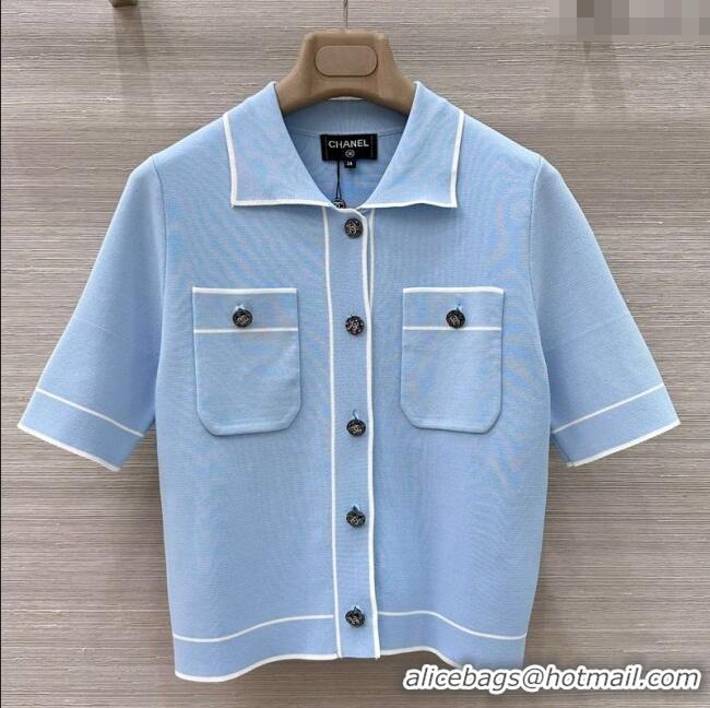​Famous Brand Chanel Polo Cardigan 0620 Light Blue 2025