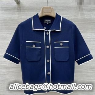 ​Top Quality Chanel Polo Cardigan 0620 Navy Blue 2025