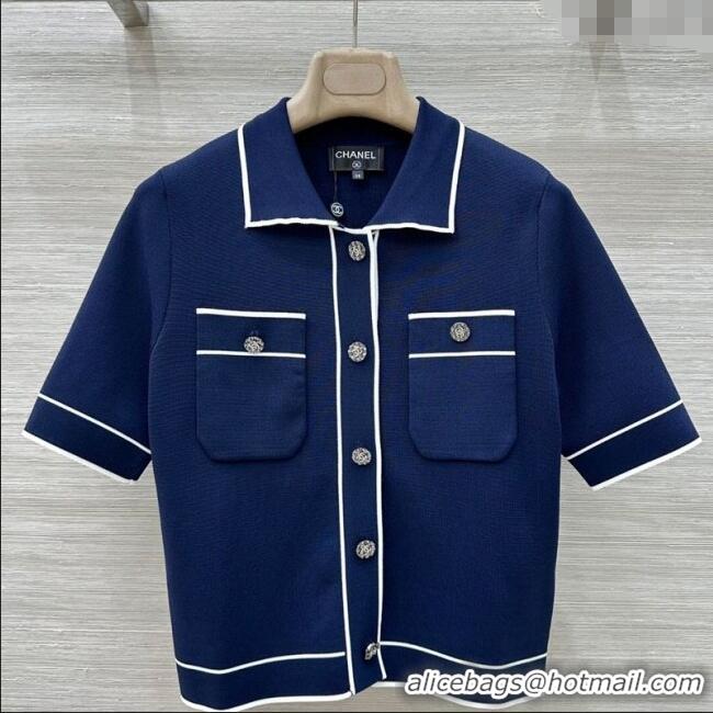​Top Quality Chanel Polo Cardigan 0620 Navy Blue 2025