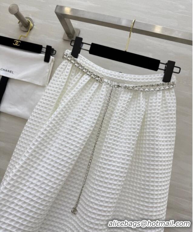 Inexpensive Chanel Knit Skirt with Chain 0704 White 2025