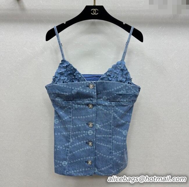 Most Popular Chanel Denim Vest with Blossom 0704 Blue 2025