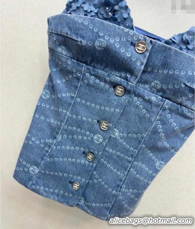 Most Popular Chanel Denim Vest with Blossom 0704 Blue 2025