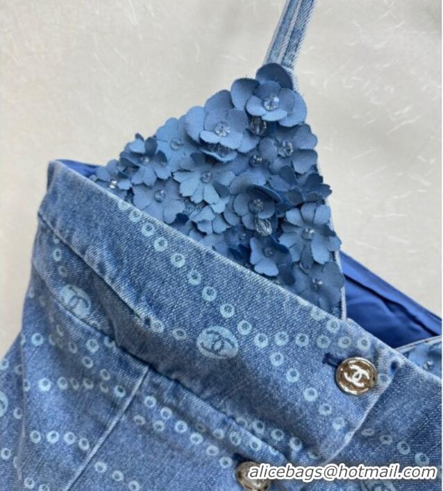 Most Popular Chanel Denim Vest with Blossom 0704 Blue 2025