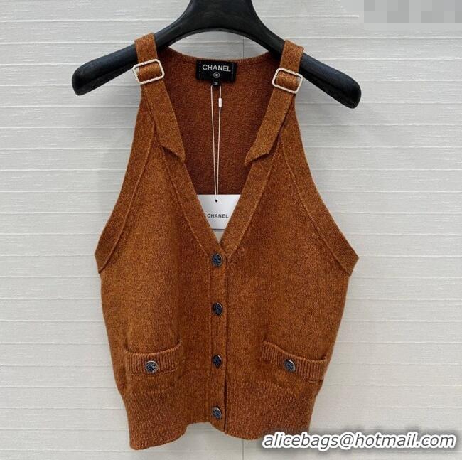 Most Popular Chanel Wool Knit Vest with Buckle 0704 Yellow/Brown 2025