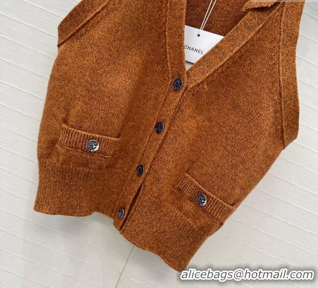 Most Popular Chanel Wool Knit Vest with Buckle 0704 Yellow/Brown 2025