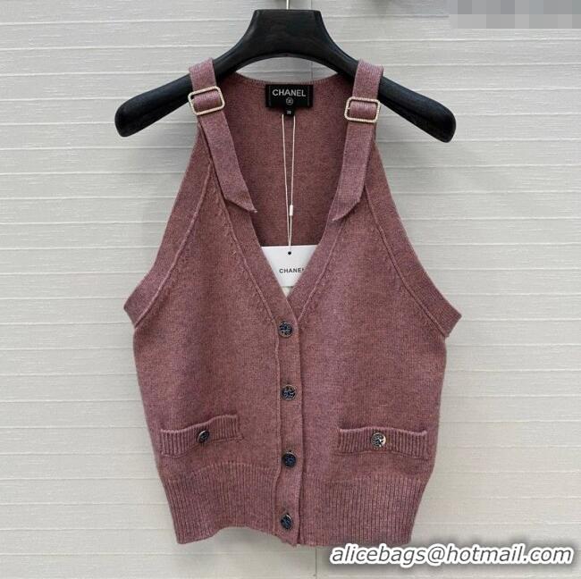 Hot Sell Cheap Chanel Wool Knit Vest with Buckle 0704 Pink 2025