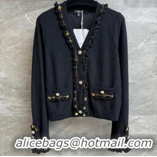 ​Top Quality Chanel Cardigan with Metal-Tone Blossom 0704 Black 2025
