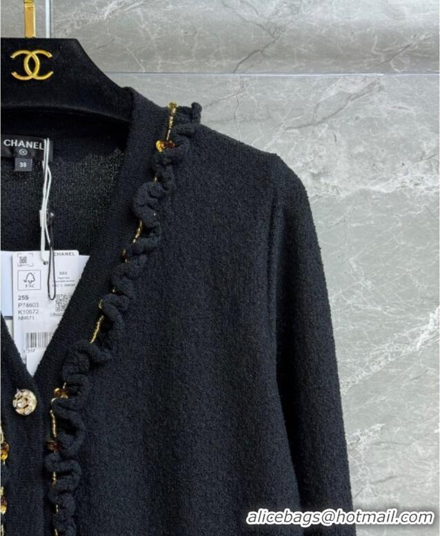 ​Top Quality Chanel Cardigan with Metal-Tone Blossom 0704 Black 2025