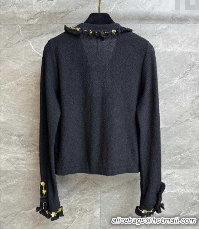​Top Quality Chanel Cardigan with Metal-Tone Blossom 0704 Black 2025