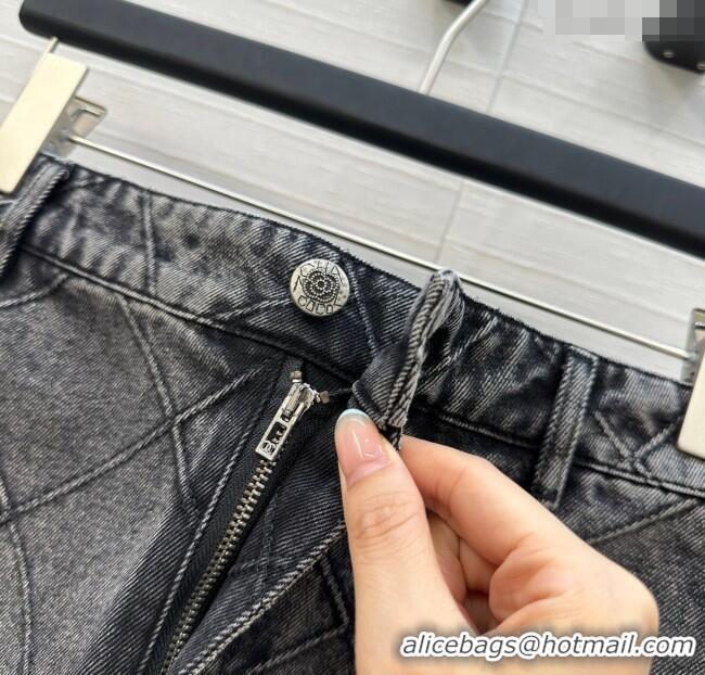 Super Quality Chanel Denim Skirt with Camellia 0704 Black 2025