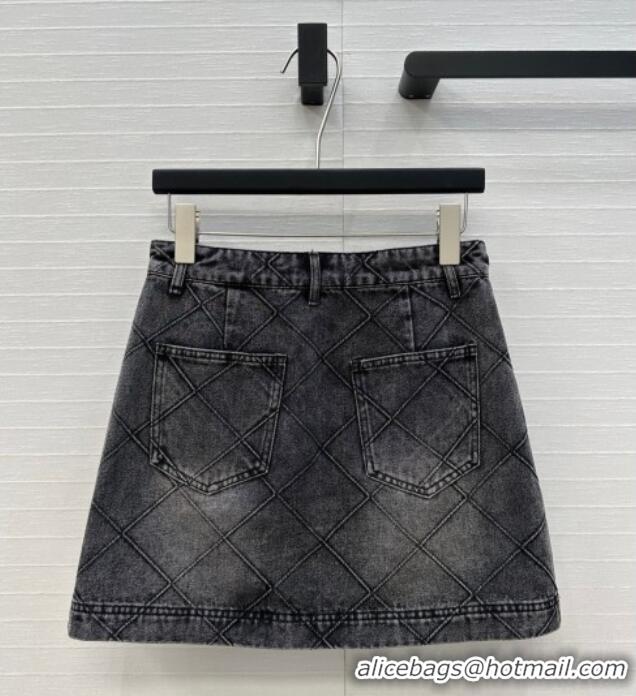 Super Quality Chanel Denim Skirt with Camellia 0704 Black 2025