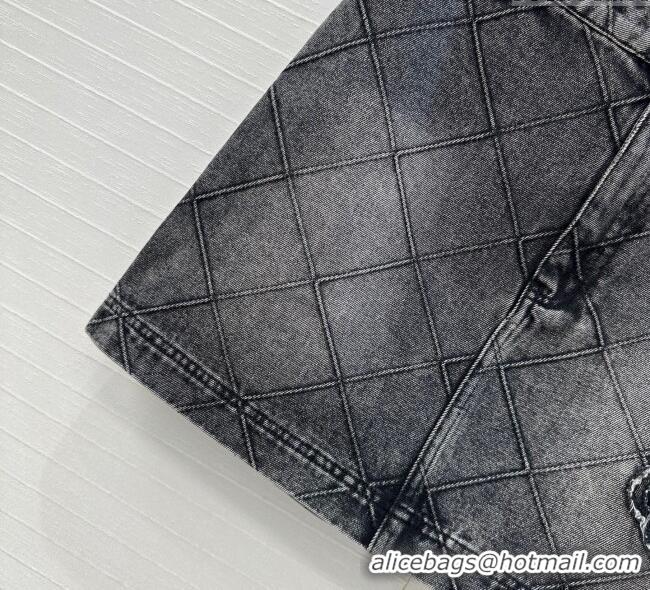 Super Quality Chanel Denim Skirt with Camellia 0704 Black 2025