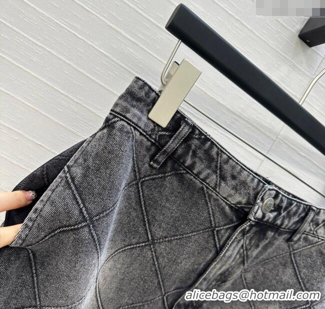 Super Quality Chanel Denim Skirt with Camellia 0704 Black 2025
