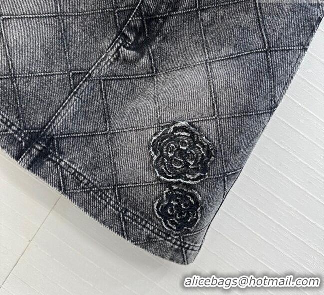 Super Quality Chanel Denim Skirt with Camellia 0704 Black 2025