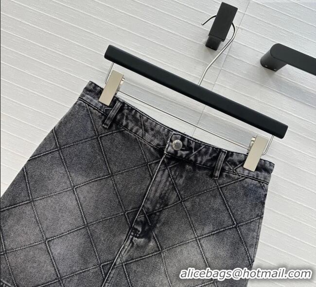 Super Quality Chanel Denim Skirt with Camellia 0704 Black 2025