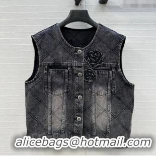 Best Quality Chanel Denim Jacket with Camellia 0704 Black 2025