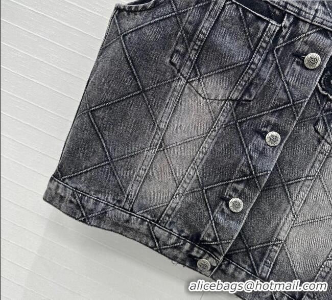 Best Quality Chanel Denim Jacket with Camellia 0704 Black 2025