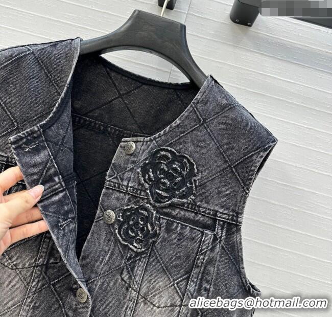 Best Quality Chanel Denim Jacket with Camellia 0704 Black 2025