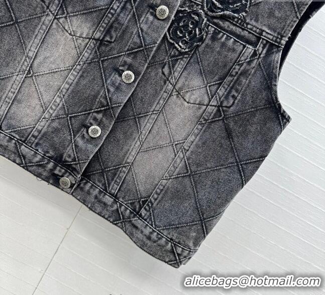 Best Quality Chanel Denim Jacket with Camellia 0704 Black 2025