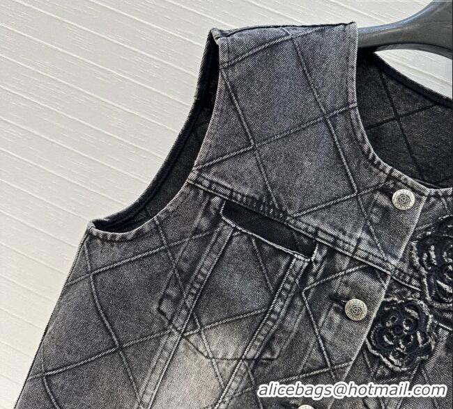 Best Quality Chanel Denim Jacket with Camellia 0704 Black 2025