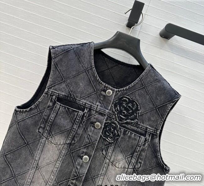 Best Quality Chanel Denim Jacket with Camellia 0704 Black 2025