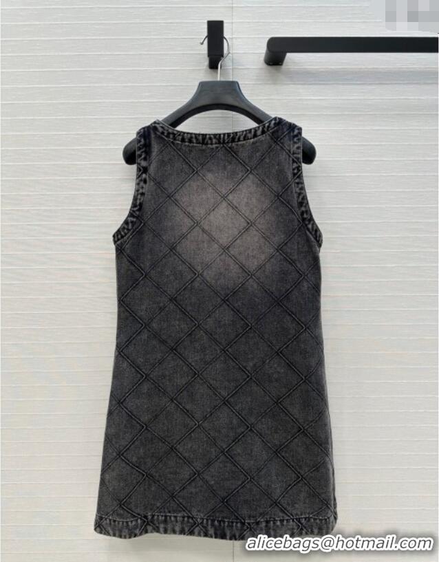 Super Quality Chanel Denim Dress with Camellia 0704 Black 2025