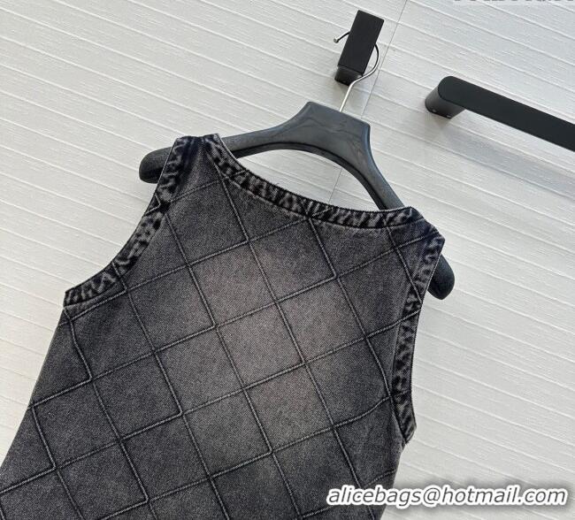 Super Quality Chanel Denim Dress with Camellia 0704 Black 2025