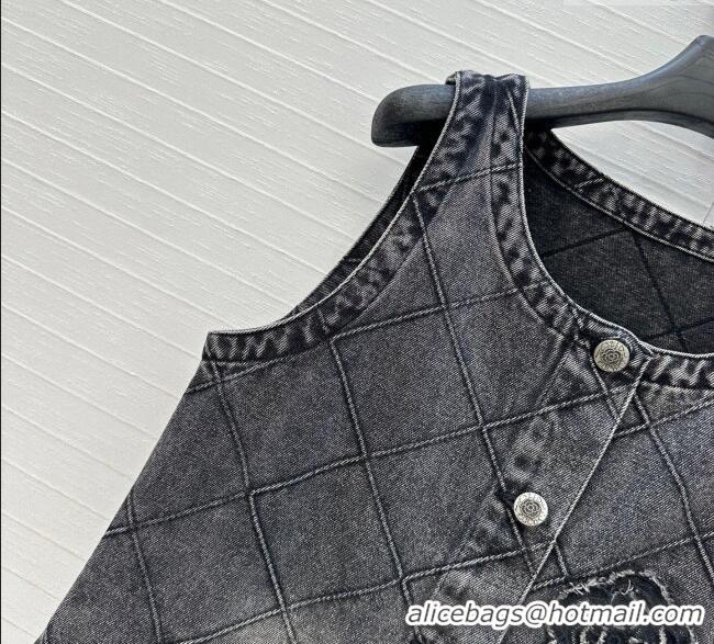 Super Quality Chanel Denim Dress with Camellia 0704 Black 2025