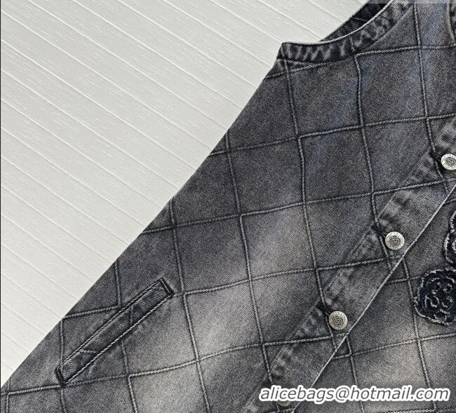 Super Quality Chanel Denim Dress with Camellia 0704 Black 2025