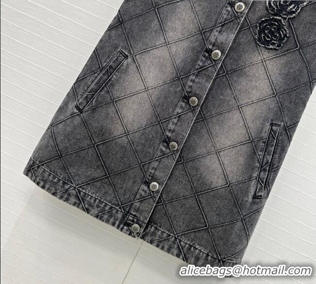 Super Quality Chanel Denim Dress with Camellia 0704 Black 2025