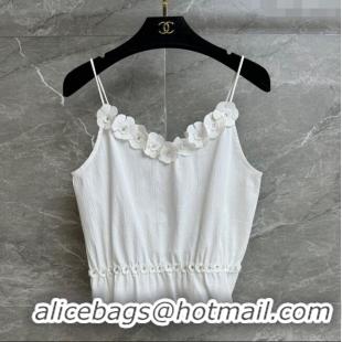Hot Sell Cheap Chanel Cotton Blend Vest with Blossom 0704 White 2025