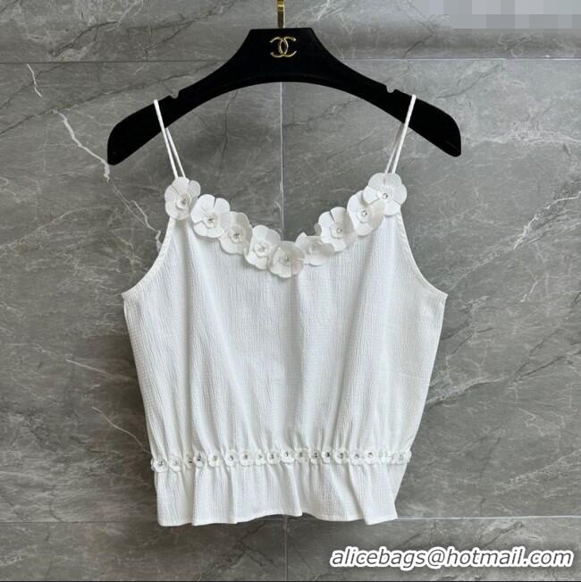 Hot Sell Cheap Chanel Cotton Blend Vest with Blossom 0704 White 2025