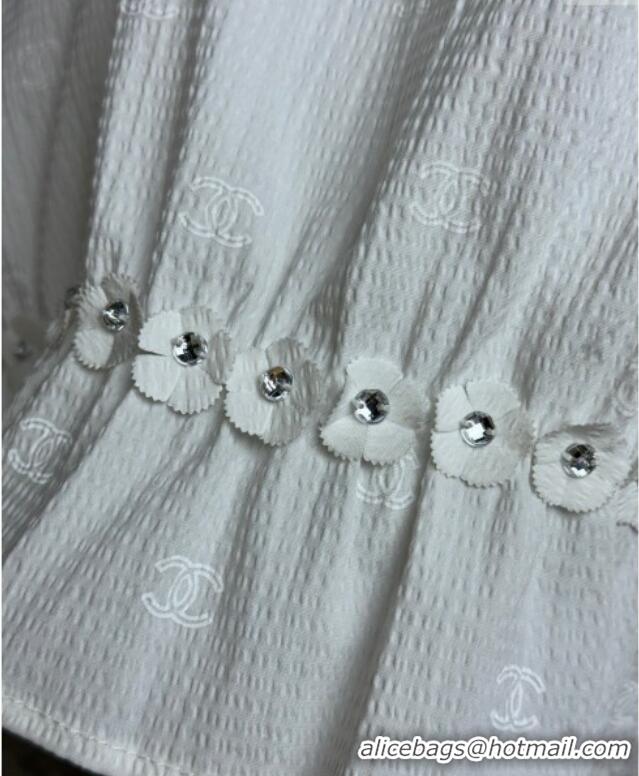 Hot Sell Cheap Chanel Cotton Blend Vest with Blossom 0704 White 2025